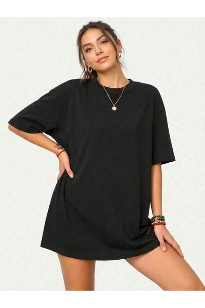 Mügerella Women's Oversized Mold 100% Cotton Basic T-Shirt – Crew Neck Comfor...