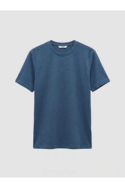 LC Waikiki Ανδρικό μπλουζάκι Indigo με κέντημα στον λαιμό