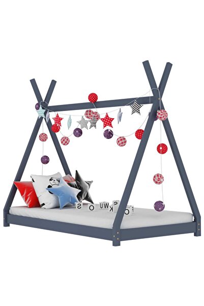 Concept Cadru de pat pentru copii, gri, 90 x 200 cm, lemn masiv de pin