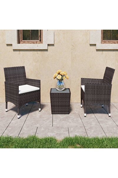 Concept Set de bistro, 3 piese, bej, poliratan și sticlă securizată