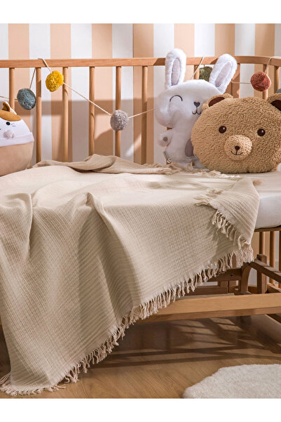 LC Waikiki Beige Tasseled Baby Boy Muslin Blanket 100X100 cm