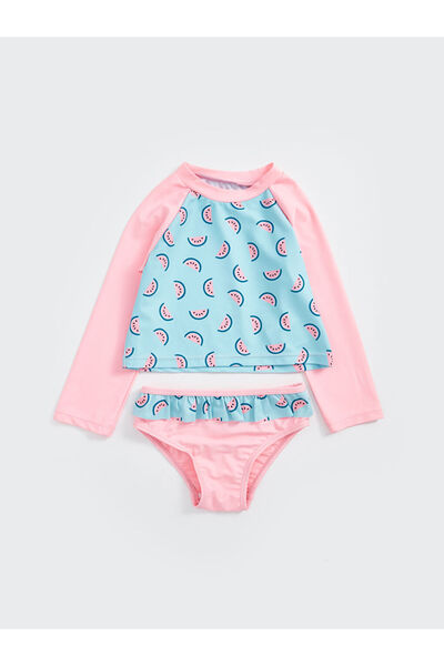LC Waikiki Turkuaz Printed Baby Girl Bikini Set