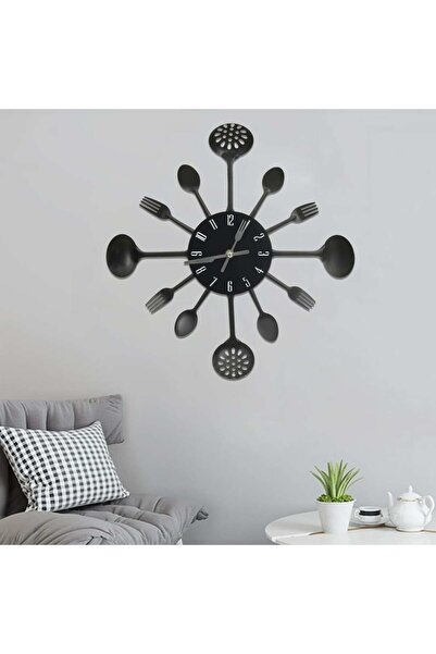Concept Ceas de perete cu model de lingură și furculiță, negru , 40 cm, aluminiu