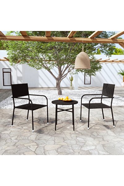 Concept Set mobilier de grădină, 3 piese, negru, poliratan