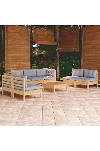 Concept Set mobilier grădină cu perne, 8 piese, gri, lemn masiv pin