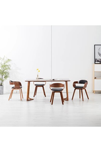 Concept Scaune de bucătărie, 4 buc., gri închis, textil și lemn curbat