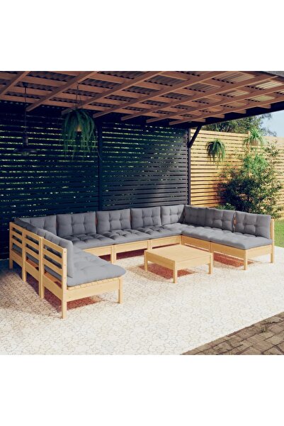 Concept Σετ επίπλων κήπου με μαξιλάρια, 10 τεμάχια, γκρι, μασίφ ξύλο πεύκου