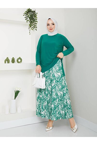 MODAMÜNASİP Palmiye Pattern Sandy Skirt Set