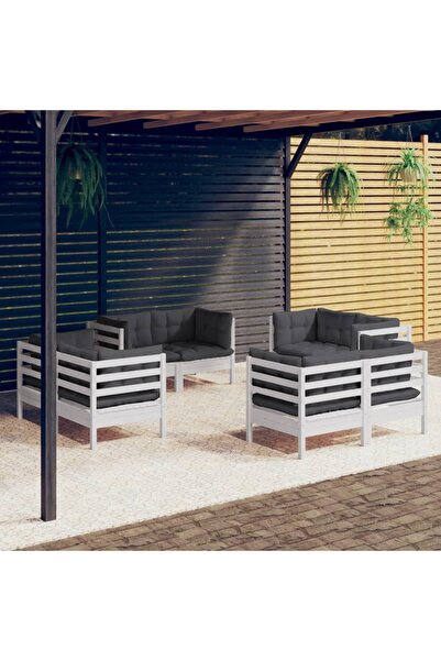 Concept Σετ επίπλων κήπου με μαξιλάρια, 8 τεμάχια, ανθρακί, ξύλο πεύκου