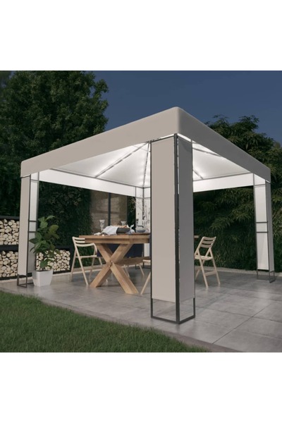 Concept Pavilion cu acoperiș dublu & șiruri de lumini LED, alb, 3x3 m