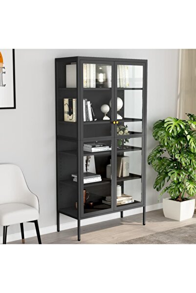 Concept Vitrină, antracit, 90x40x180 cm, oțel și sticlă securizată