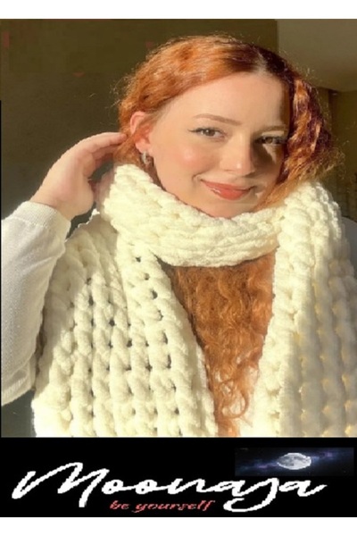 moonaja Αφράτο, απαλό, χειροποίητο πλεκτό κασκόλ 22Χ200 εκ. Κρέμα Ουνισέξ