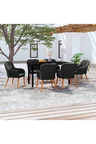 Concept Σετ επίπλων κήπου 7 τεμαχίων με μαξιλάρια, μαύρο