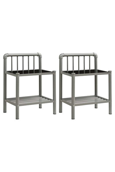 Concept Noptiere, 2 buc., gri și negru, metal și sticlă