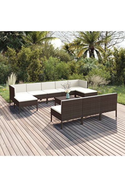 Concept Σετ επίπλων κήπου με μαξιλάρια, 11 τεμάχια, καφέ, πολυρατάν