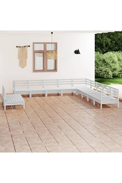 Concept Σετ επίπλων κήπου, 11 τεμάχια, λευκό, μασίφ ξύλο πεύκου