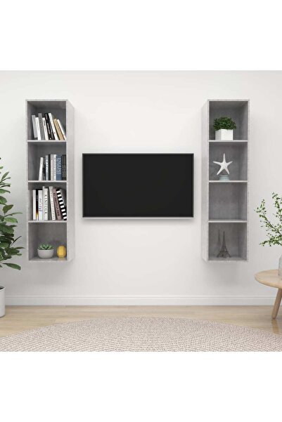 Concept Επιτοίχια ντουλάπια τηλεόρασης, 2 τεμ., γκρι σκυροδέματος, μοριοσανίδα
