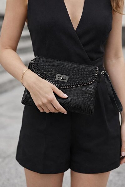 BONİTA Women's Shoulder Bag Bag Si Zarf Model Zimbali Design Black