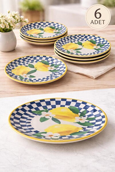 Keramika Lemon Pattern 20 cm Cake Plate 6 Pieces