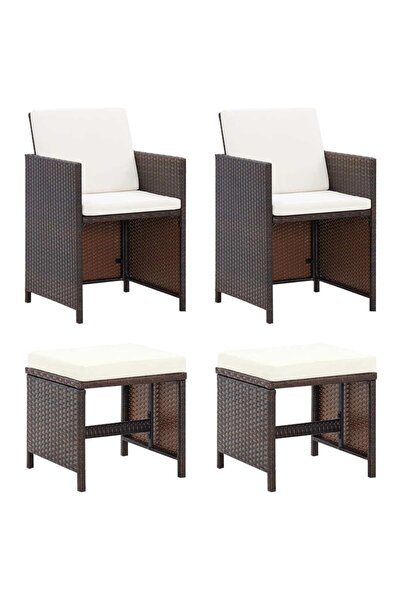 Concept Set scaune de grădină și taburet din poliratan, 4 piese, maro