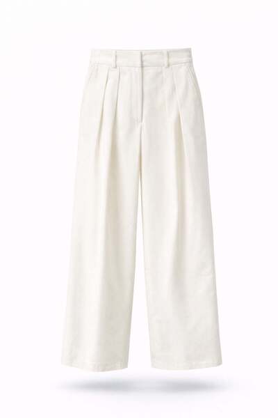 5in1Canpolat Ecru Pleated Palazzo Pants 1609