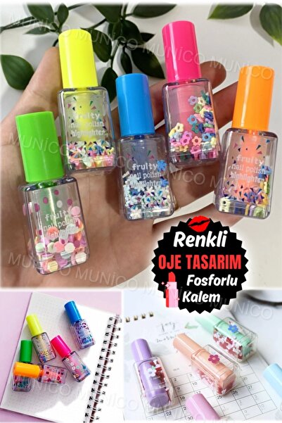 Empressco Sevimli Fosforlu Kalem Seti, 5 Renkli Oje Görünümlü Çocuk Kalemleri