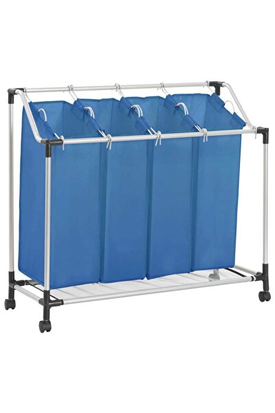 Concept Coș sortare rufe cu 4 saci, albastru, oțel