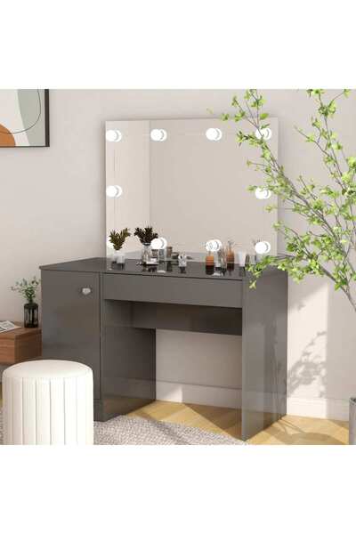 Concept Masă de machiaj cu lumini LED gri strălucitor 110x55x145 cm MDF