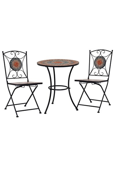 Concept Mosaic bistro set, 3 pieces, orange/gray, ceramic tile