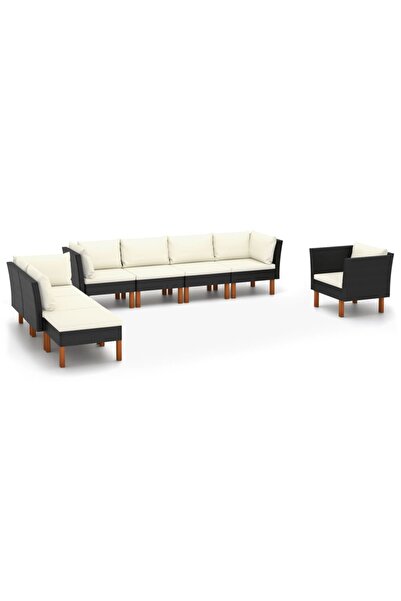 Concept Set mobilier grădină 8 piese negru poliratan/lemn de eucalipt