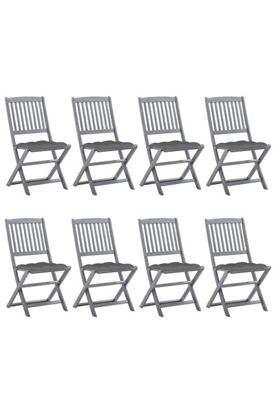 Concept Πτυσσόμενες καρέκλες εξωτερικού χώρου με μαξιλάρια, 8 τεμ., από μασίφ...