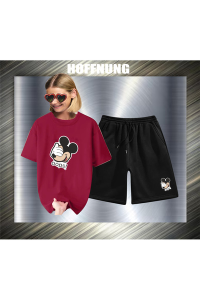 HOFFNUNG Unisex Casual Short Sleeve Set with Mouse Cartoons Print Outdoor Spr...