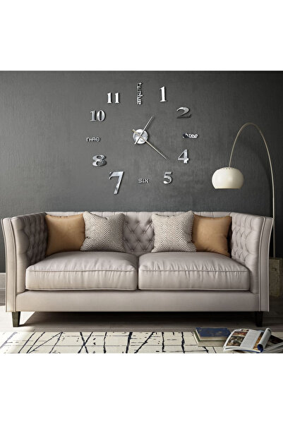 Concept Ceas de perete 3D, argintiu, 100 cm, XXL, design modern