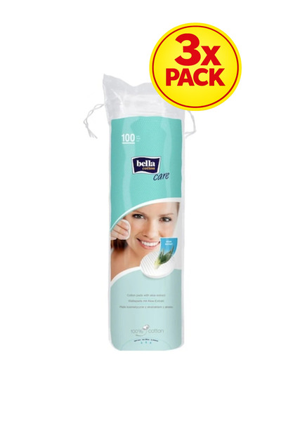 Bella 3x PACK 100% Cotton Cosmetic Pads with Aloe Extract, 100 pcs
