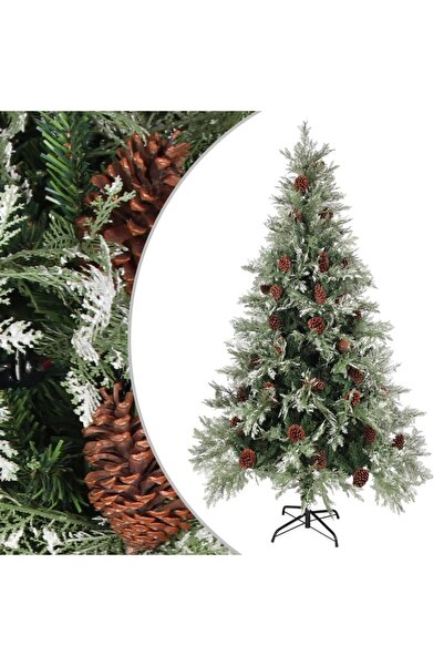 Concept Brad de Crăciun cu conuri de pin, verde/alb, 195 cm, PVC&PE