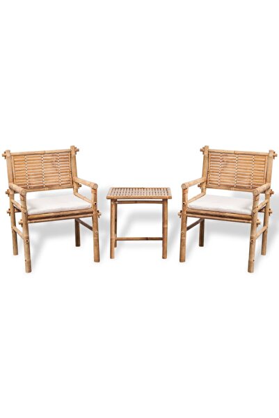 Concept Set mobilier bistro cu perne, 3 piese, bambus