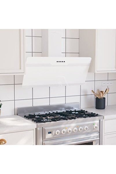 Concept Επιτοίχιος απορροφητήρας, λευκός, 90 cm, χάλυβας και σκληρυμένο γυαλί