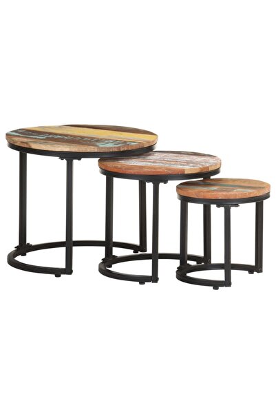 Concept Βοηθητικά τραπεζάκια, 3 τεμ., από μασίφ ανακυκλωμένο ξύλο