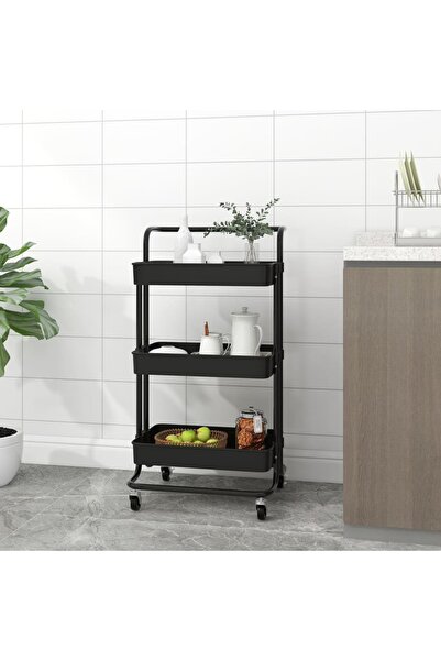 Concept Τροχήλατο τρόλεϊ κουζίνας 3 επιπέδων μαύρο 42x25x83,5 εκ. σίδερο/ABS