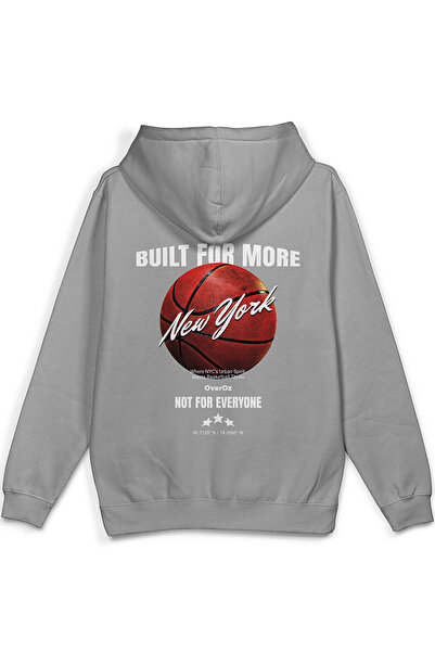 Overoz Basketball New York Back Printed Hooded Half Oversized Sweatshirt Gray...