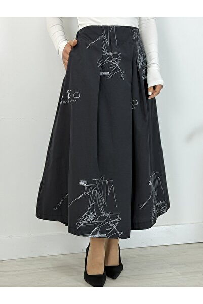 SİSTA MODA 0881 تنورة من قماش الباراشوت مع خصر مطاطي من الخلف وتفاصيل مطبوعة،...