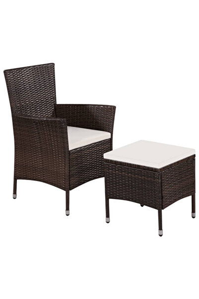 Concept Scaun de exterior și taburet cu perne maro poliratan