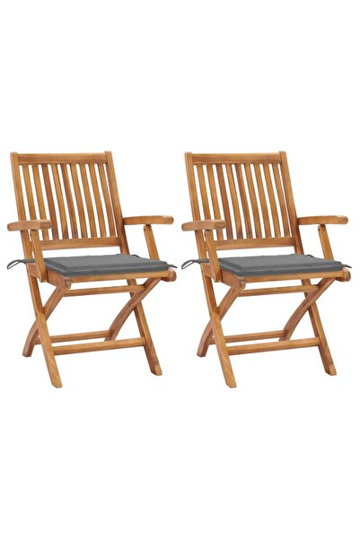 Concept Καρέκλες κήπου με μαξιλάρια, 2 τεμ., γκρι, μασίφ ξύλο τικ