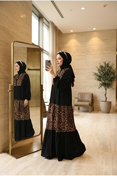 Kirazca Butik Women's Viscose Leopard Printed Piece Long Dress Loose Comforta...