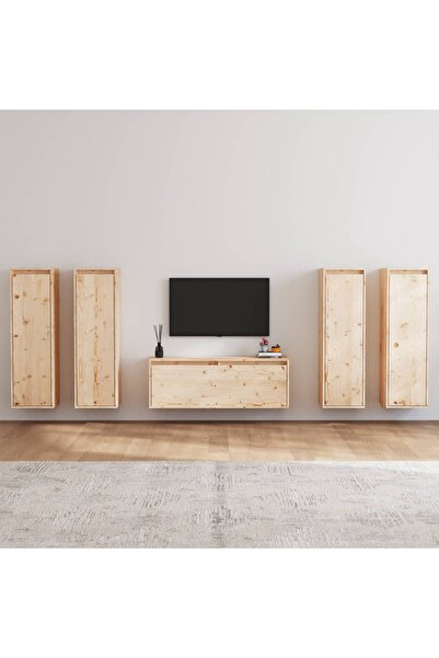 Concept Έπιπλα τηλεόρασης, 5 τεμ., μασίφ ξύλο πεύκου
