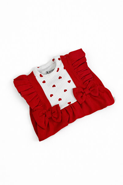 ASİLA Red Heart Patterned Baby Girl Jumpsuit with Hat
