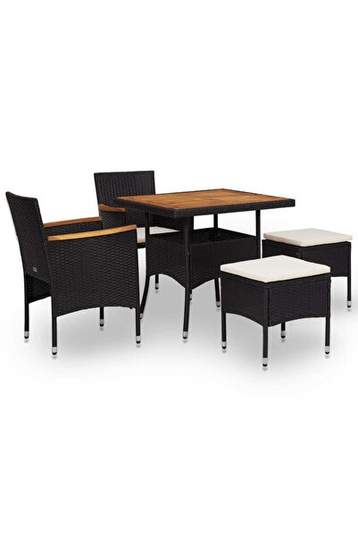 Concept Set mobilier de exterior 5 piese, negru, poliratan, lemn acacia