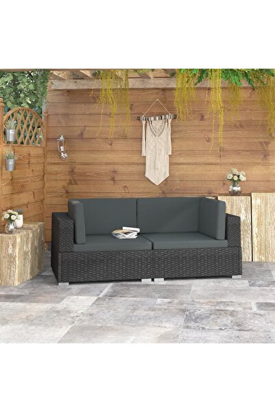 Concept Scaune de colț modulare cu perne, 2 buc., negru, poliratan