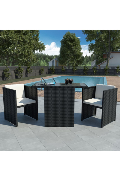 Concept Set bistro cu perne, 3 piese, negru, poliratan