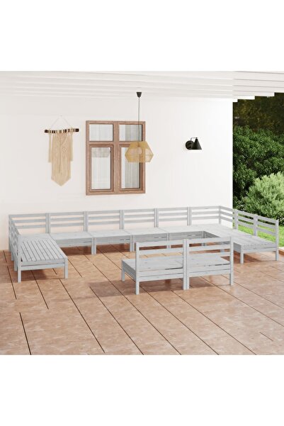 Concept Σετ επίπλων κήπου, 12 τεμάχια, λευκό, μασίφ ξύλο πεύκου